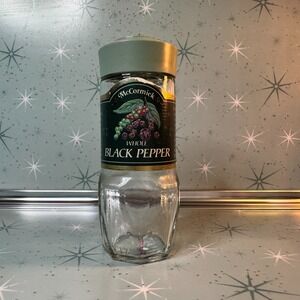 Vintage McCormick Whole Black Pepper Jar Green Label Glass Spice Bottle Retro